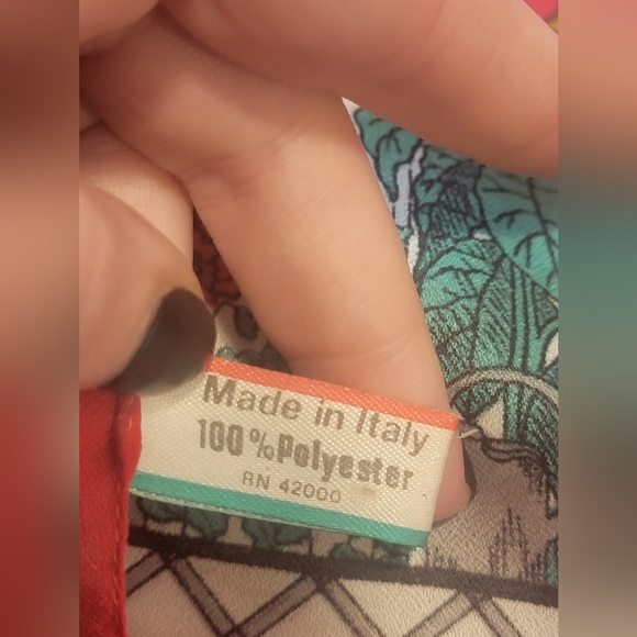 VINTAGE 60s Floral Striped Scarf 100% Polyester/ Made in Italy Garden Design - Picture 10 of 11